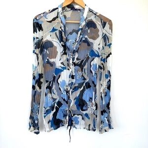 Mexx button down shirt with long sleeves, small mandarin collar, semi-sheer